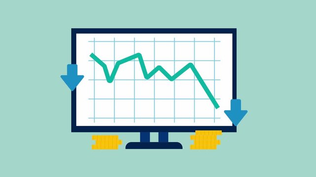 Suitable for financial and business, Financial loss line graph, downward arrows 2d animation with alpha matte