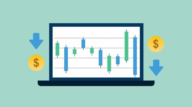Market crash chart with downward arrows, Suitable for financial downturns 2d animation with alpha matte