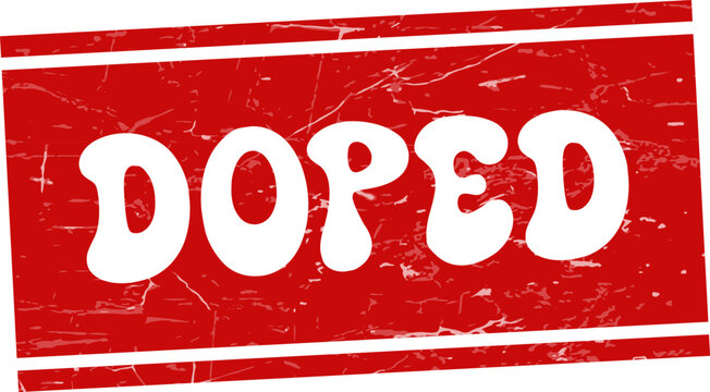 A bold red grunge style stamp featuring the word doped for warning or prohibited substance connotations