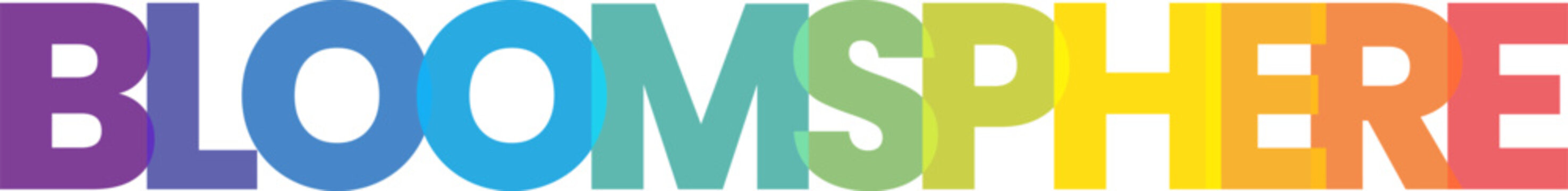 A beautiful rainbow colored BLOOMSPHERE text logo signifying growth, development, and flourishing potential for businesses
