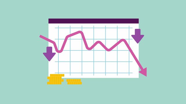 Financial loss line graph and coins, Suitable for finance and economy 2d animation with alpha matte