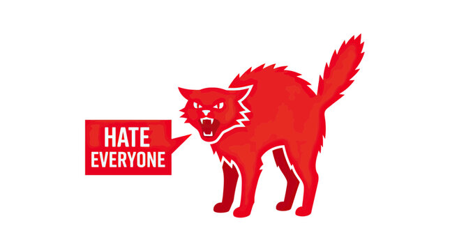 Angry Red Cat with "Hate Everyone" Speech Bubble - Aggression and Anger Concept