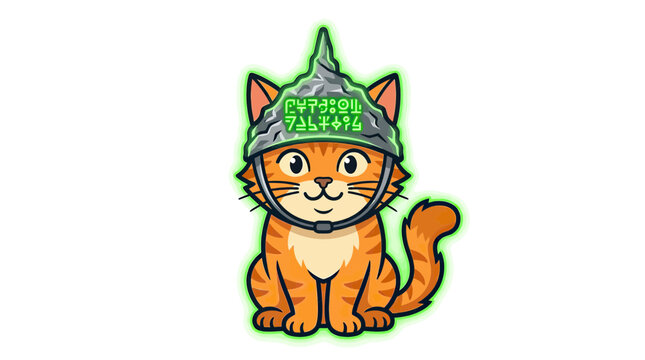 Funny cat wearing tinfoil hat, alien conspiracy, paranoid pet illustration