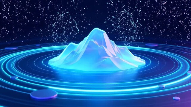 Abstract glowing mountain with neon rings