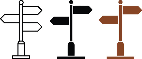 Wooden signpost icons, right pointing blank arrow signs for navigation, parks, trails, tourism, and directional information displays.  © Mr. Tasin