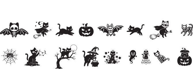 Fototapeta premium Hand Drawn Halloween Black Silhouette Icons and Creepy Decoration Elements Vector Set