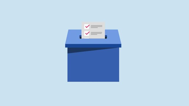 Voting sheet inserted into ballot box 2d animation with alpha matte