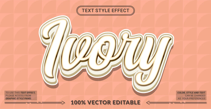 Editable Ivory text effect featuring smooth script lettering with soft cream tones and layered dimensional styling. Ideal for branding, weddings, packaging, invitations, and elegant graphic designs.
