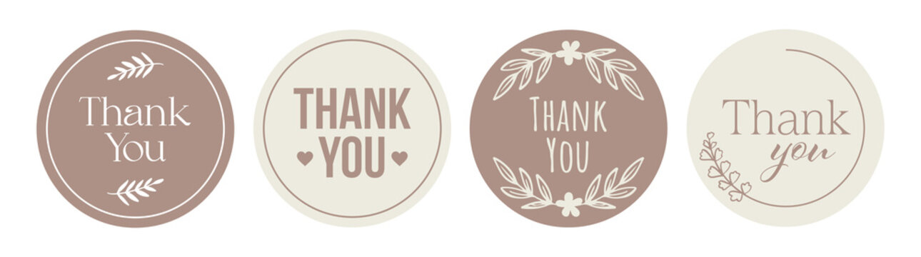 Thank You Round Sticker Labels Vector Set, Circle Badge and Logo Stamp Templates for Small Business Packaging
