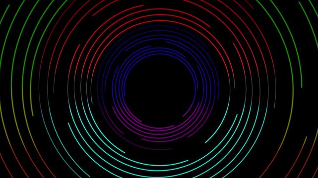 Abstract Fractal Burst Swirl with Colorful Spiral Light Vortex Pattern on Black Futuristic Digital Energy Background