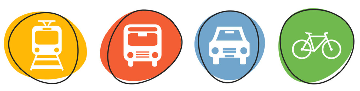4 bunte Buttons mit 4 Verkehrsmittel Icons