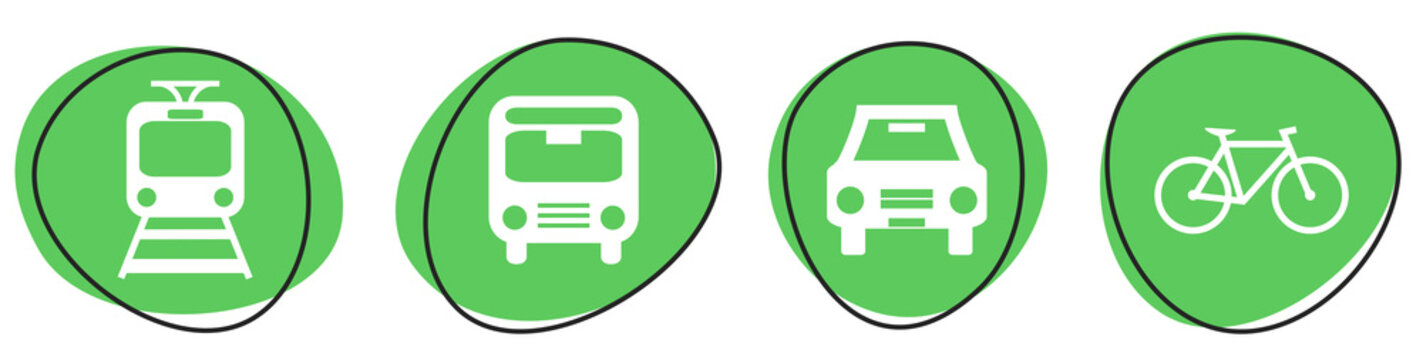 4 gr&uuml;ne Buttons mit 4 Verkehrsmittel Icons