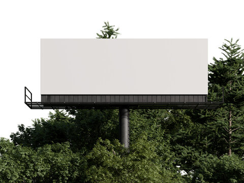 White Outdoor Monopole Billboard Mockup with Greenery Setting 3D Render