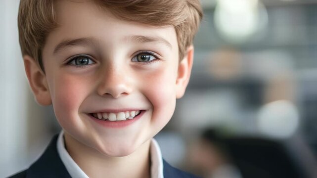 Young boy with joyful expression and rosy cheeks