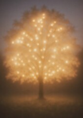 Fototapeta premium A dreamy, blurred image of a tree adorned with glowing lights