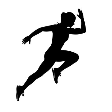 Dynamic running woman silhouette starting race female sprinter athlete vector
