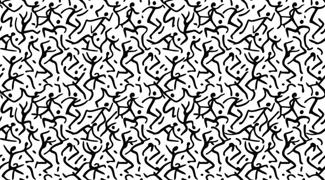 Seamless pattern of abstract dancing stick figures