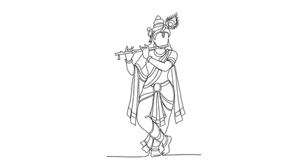 Fototapeta premium Lord krishna playing flute in minimal line art style