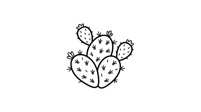 Industrial Style Black and White Line Drawing of a Cluster of Prickly Cactus Pads with Spikes with high quality professional line art symbols for modern creative design and digital branding projects