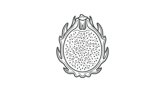 Minimalist Black and White of a Cross Sectional Dragon Fruit with Spiky Exterior with high quality professional line art symbols for modern creative design and digital branding projects