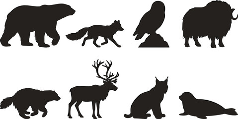 Fototapeta premium Silhouette Icon Set of Arctic Wildlife Animals for Nature and Educational Design Projects