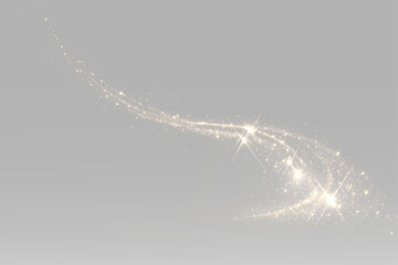 Golden glitter trail with sparkling stars, magical fairy dust, glowing luxury particles and elegant shining light effect © HolyStas