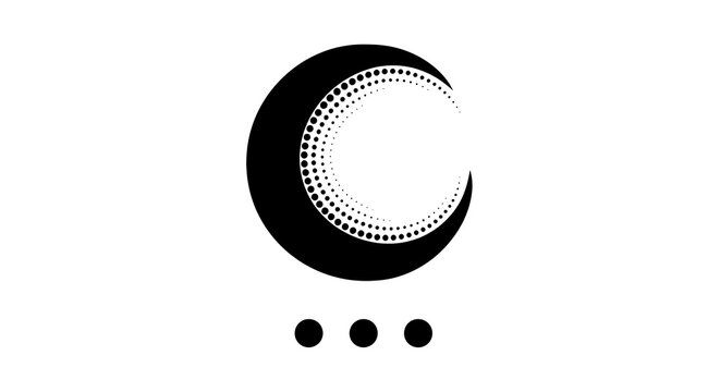 Black and white of a smiling ghost with three black dots eyes smile