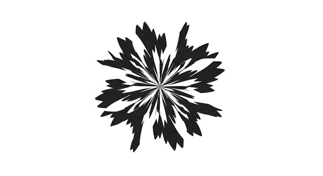 Black and white of a stylized snowflake with sharp, angular edges