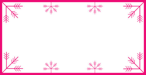 Pink decorative frame with festive winter elements. Elegant holiday border template for greeting cards and invitations. Minimalist pink design on white background. © NOMAN