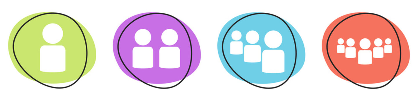 Bunte Buttons zeigen 1, 2, 3 oder viele Personen