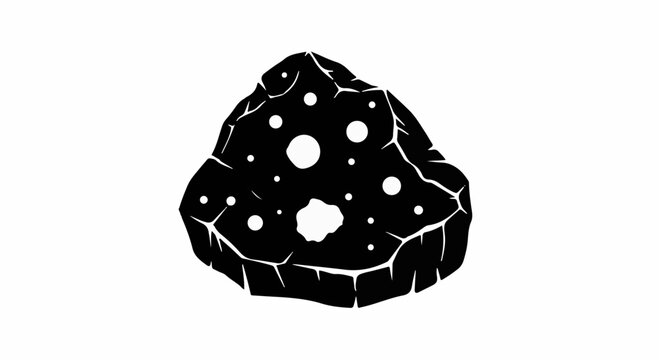 Dark, textured asteroid with glowing craters against a stark white background