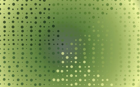 Abstract halftone green dots spiral pattern gradient texture background.