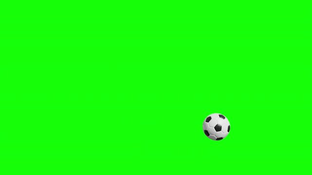 3D animation of soccer ball bouncing from left to right isolate on green screen alpha matte
