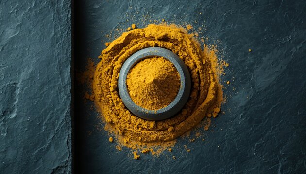 Gourmet Body Care Advertisement of Herbal Ubtan Powder on Slate Blue Stone