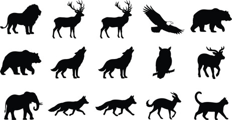 Black silhouettes of various wild animals © Nahid design 