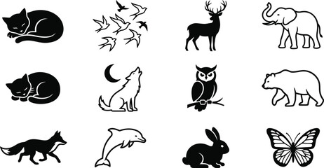 Black and white animal silhouettes set © Nahid design 