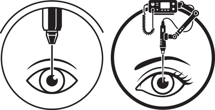 Medical laser eye surgery vision correction silhouette black vector icons isolated with ophthalmology silhouette background clinical