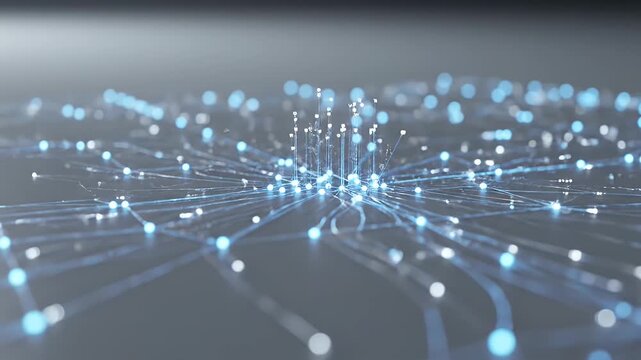 A network of glowing blue nodes and connections on a dark background.