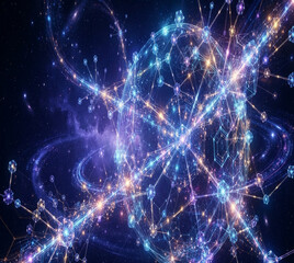 Fototapeta premium Radiant connection nodes form intricate geometric neural patterns