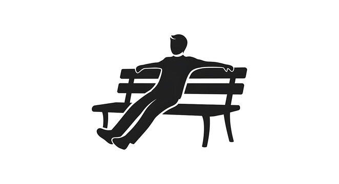 Black silhouette of a businessman sitting on a chair with a briefcase