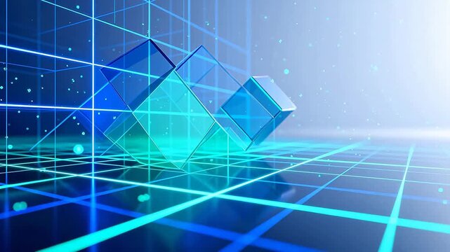 Abstract blue cubes and grid pattern