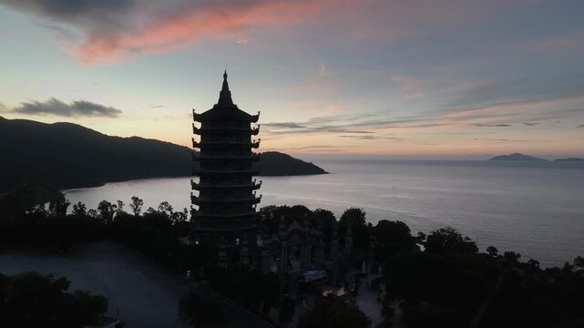 Linh Ung Pagoda Silhouette on Son Tra Peninsula, Da Nang Vietnam