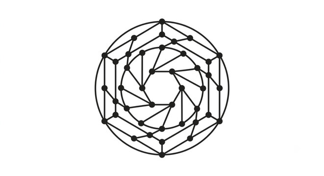 Abstract AI creator logo, circular network nodes and lines symbol