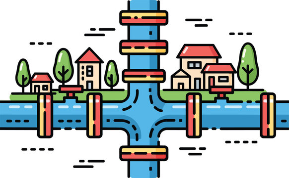 Residential Water Infrastructure Utility Pipe Network Illustration