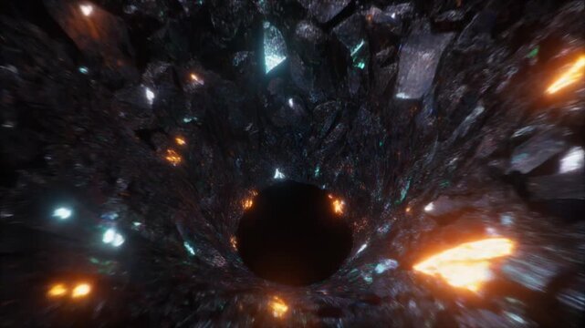 Cinematic Dark Space Asteroid Field with Glowing Crystals