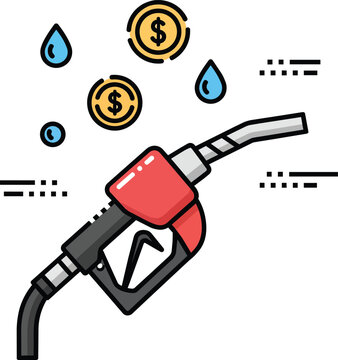 Rising Fuel Costs Concept with Gas Pump Nozzle and Money Coins