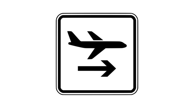 Airplane icon with directional arrow, airport transport sign, travel symbol