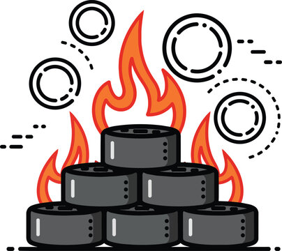 Burning Tire Stack Vector Illustration of Environmental Pollution