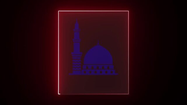 A realistic traffic signal mosque animation on a transparent background, with neon line animation...