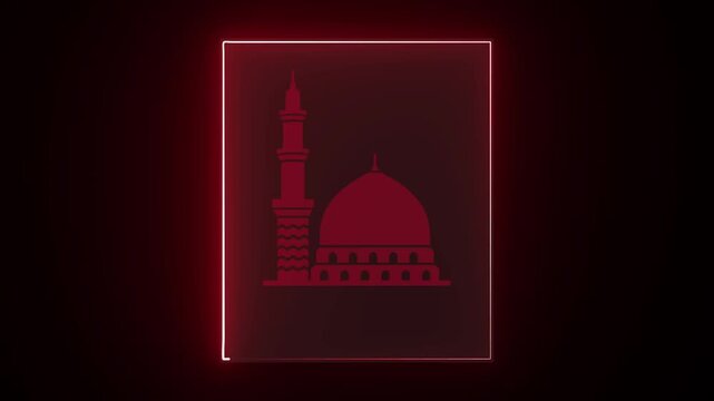 A realistic traffic signal mosque animation on a transparent background, with neon line animation...